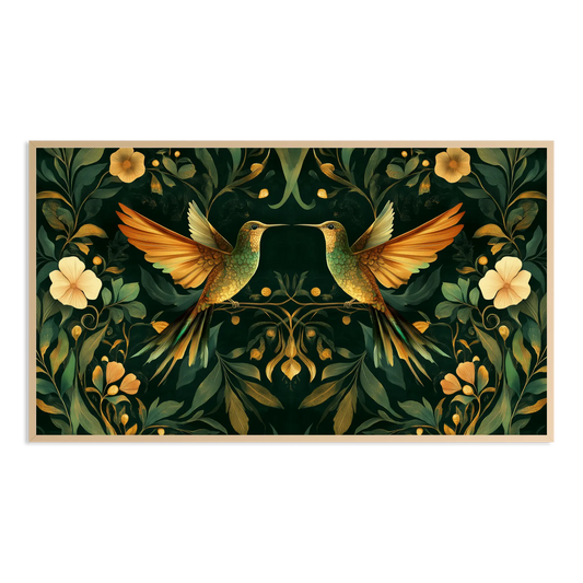 art deco art nouveau green and gold hummingbirds Samsung Frame TV Art