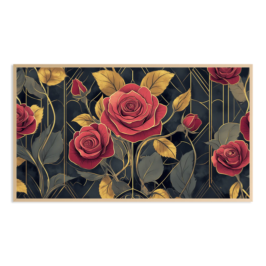 art deco art nouveay gilded red roses Samsung Frame TV Art