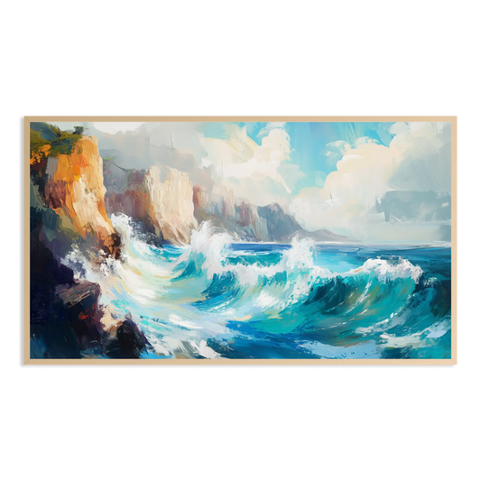 Oil paint style ocean coast with crashing waves Samsung Frame TV Art
