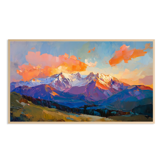 oil paint style impasto sunset mountain range Samsung Frame TV Art