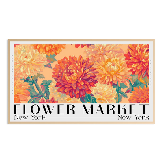 new york usa autumn flower market typography poster Samsung Frame TV Art